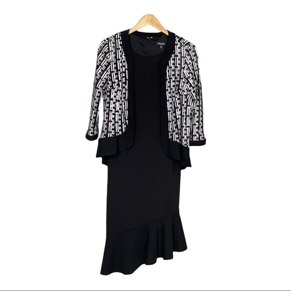 BLACK and White Sequin Beaded Open Front Jacket - Picture 2 of 13